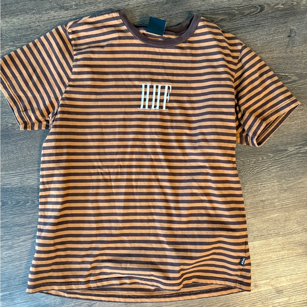 HUF Men's Brown Striped T-Shirt